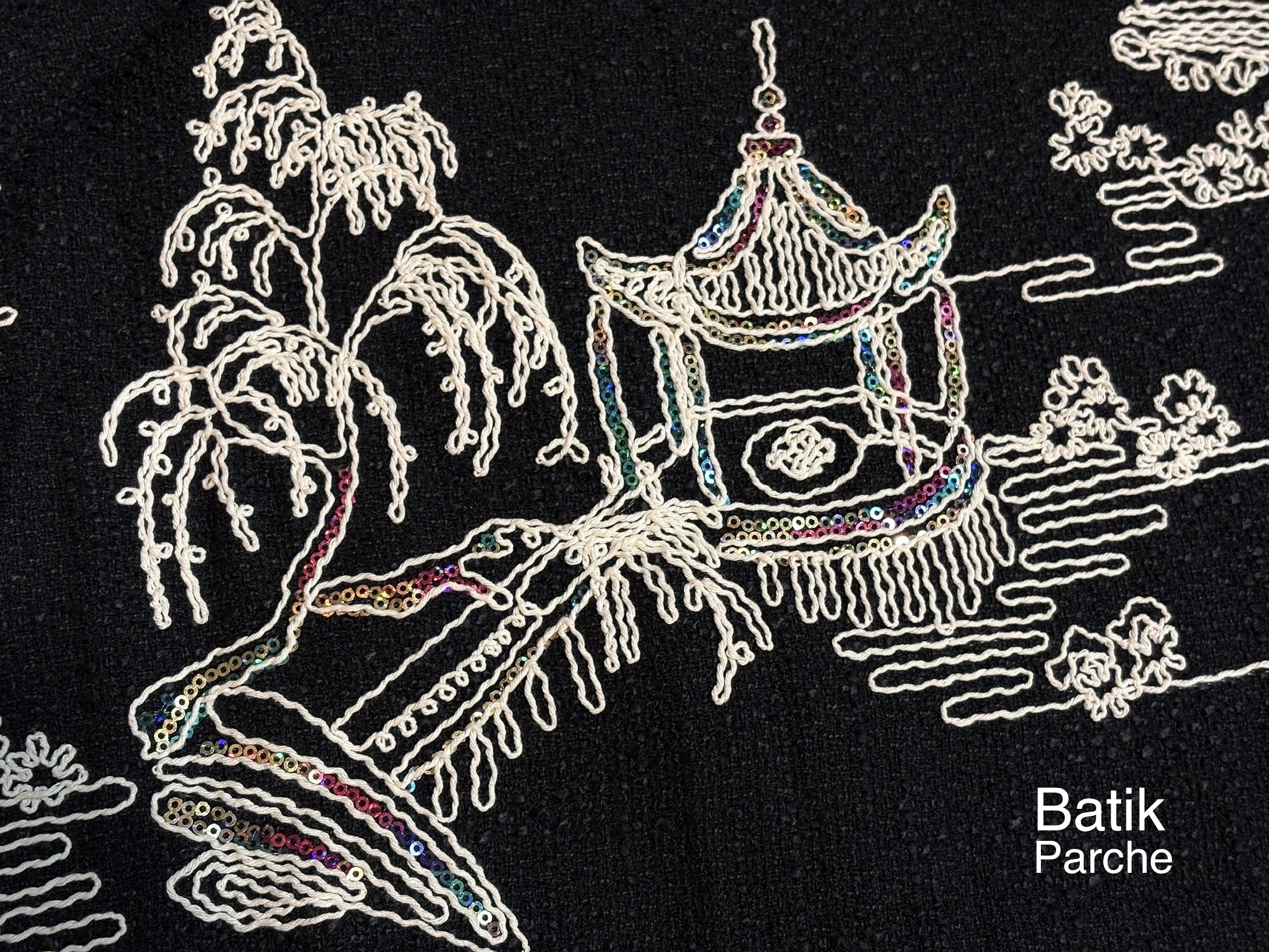 شنل بافت مشکی باتیک پارچه هند سوزن دوزی